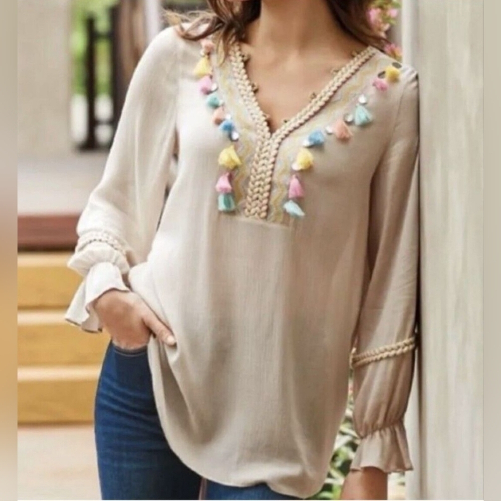 Soft‎ Surroundings Clementine Tassel Tunic Blause Size PM